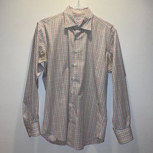 Hamilton Men's Button Down Dress Shirt Plaid White Multicolored